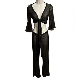 Sheer Black Tie-Front Two-Piece Set, Swimsuit Cover-up